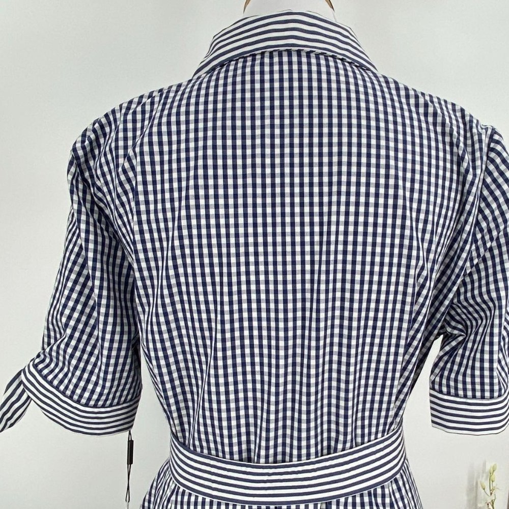 CALVIN KLEIN BLUE & WHITE GINGHAM FIT & FLARE MAXI DRESS SIZE 12 PETITE - Picture 16 of 16